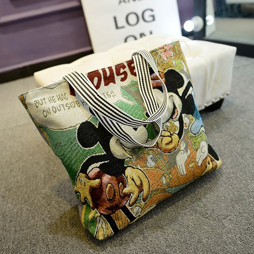 Túi Vải Canvas Đeo Vai Thêu Họa Tiết Hoạt Hình Phong Cách Hàn Quốc Cho Nữ