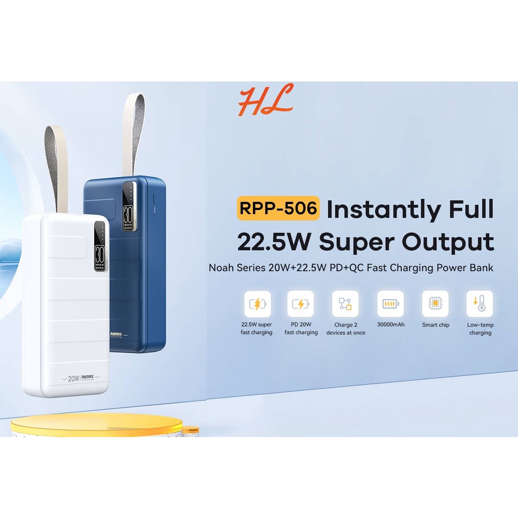 Pin Dự Phòng Remax RPP-506 30000mAh - Sạc Nhanh QC 22.5W, PD 20W, VOOC 2.0 - BH 12 Tháng - Hunglongpc