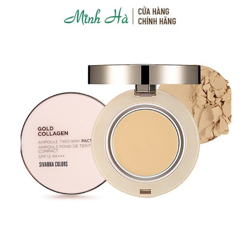 Phấn phủ Sivanna Colors Gold Collagen Ampoule Two Way Pact HF675 SPF 15 PA++ tone 21 10g giúp da bạn săn chắc, mịn màng