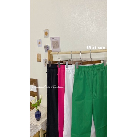 Quần suông nữ dáng dài cạp cao nắp túi chun lưng chất kaki dãn_Linhchi.studio