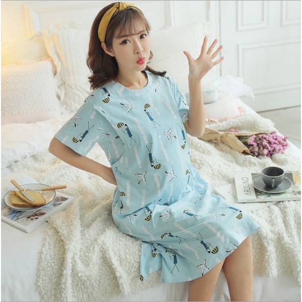 Đầm bầu và sau sinh cotton thun tay ngắn mặc mùa hè, có thiết kế cho con bú nhiều mẫu AZ19