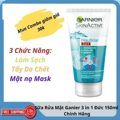 Sữa rửa mặt Garnier Skinactive Đức 3 in1, 150ml 3 Chức Năng phù hợp với rửa mặt da nhờn và da mụn đầu đen - trend girls