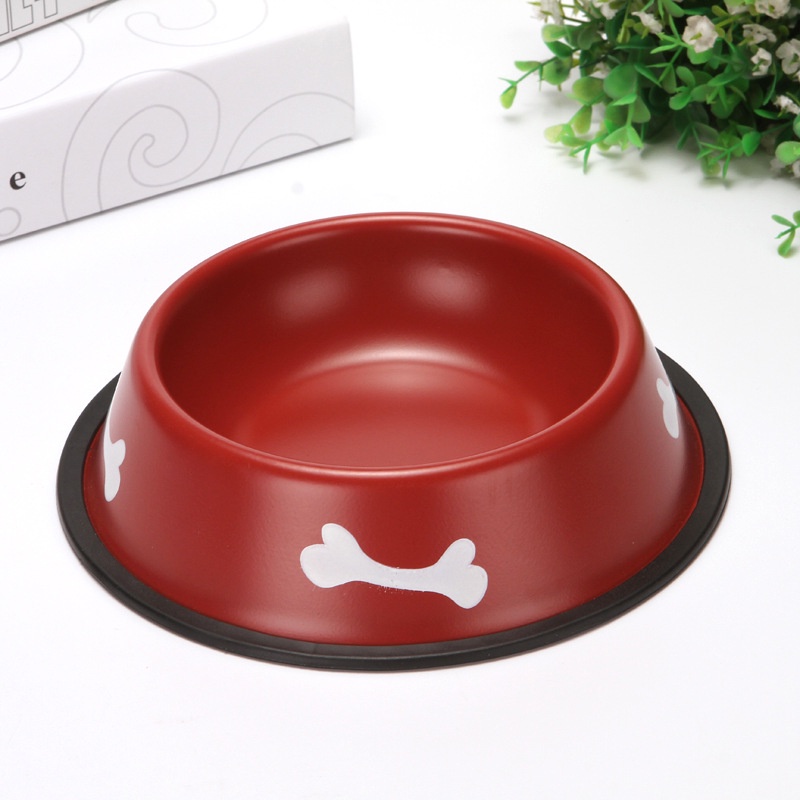 Bát inox nhám hoạt tiết hình xương sơn tĩnh điện ko gỉ sét chống trượt cho thú cưng chó mèo