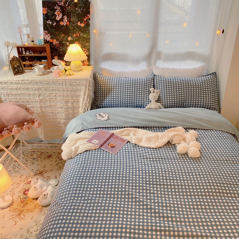 Bộ chăn ga gối Cotton Poly hoạ tiết caro đủ màu đen đỏ xanh MÂY BEDDING đủ kích thước nệm
