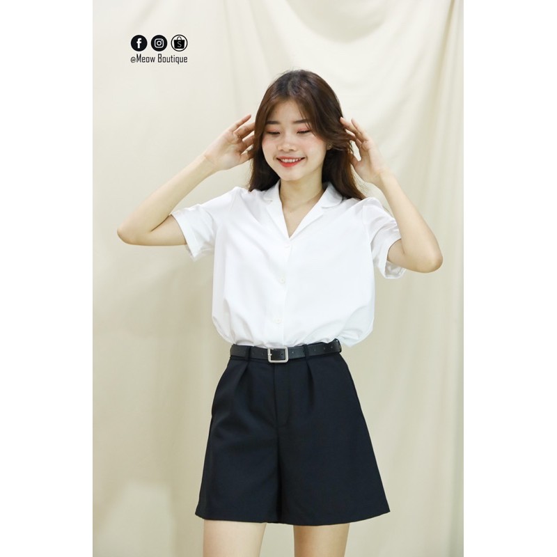 [Hình thật tự chụp] Sơ Mi Trắng Nữ Công Sở Tay Ngắn Meow Boutique | BigBuy360 - bigbuy360.vn