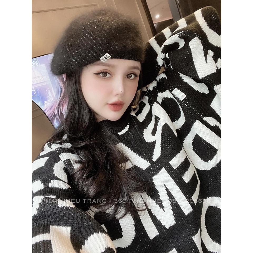 áo len nữ form rộng, áo len nữ họa tiết chữ cá tính phom oversize rộng dấu quần chất len dày dặn bo viền xịn sò hàng hot | BigBuy360 - bigbuy360.vn