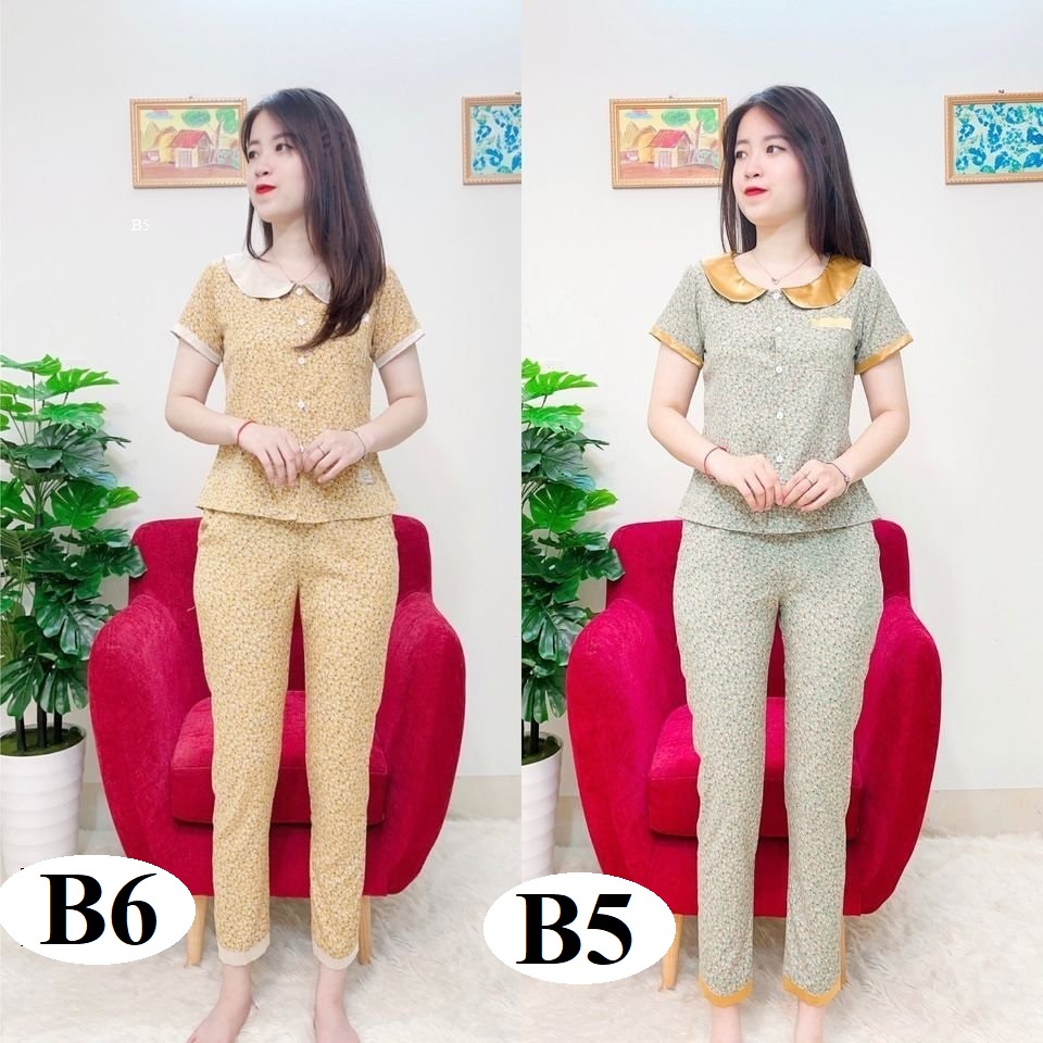 đồ bộ mặc nhà quần áo nữ bộ sau sinh,bộ cộc lụa thái mặc nhà cổ sen mềm mịn không nhăn 4 màu