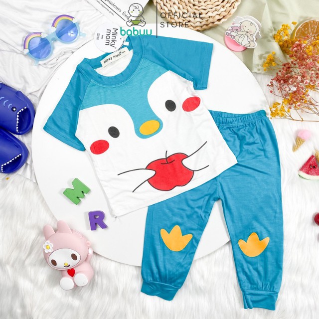 Bộ Tay Ngắn Quần Dài Thun Lạnh MINKY MOM Mặt Thú Đắp Tai Cho Bé Trai Bé Gái 0 1 2 3 4 5 6 Tuổi Chính Hãng-Đồ Bộ Cho Bé