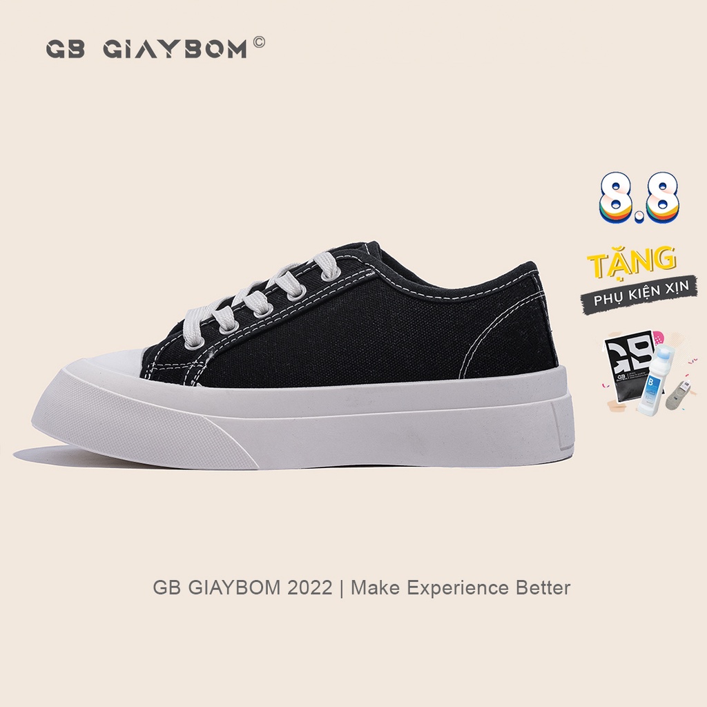 Giày Bata Nữ Giày BOM Thể Thao Đế Cao Bánh Mì, Sneaker Vải Basic Cổ Thấp 3 Màu Trắng, Đen, Hồng giayBOM Classics B1362