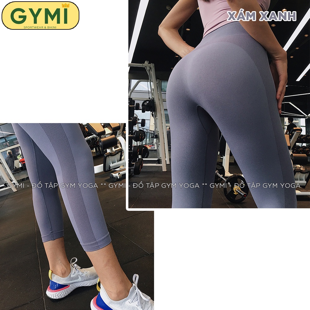 Quần tập gym yoga nữ GYMI QL01 đáng ngố lửng thể thao 9 tấc chất dệt kim co giãn cạp cao nâng mông