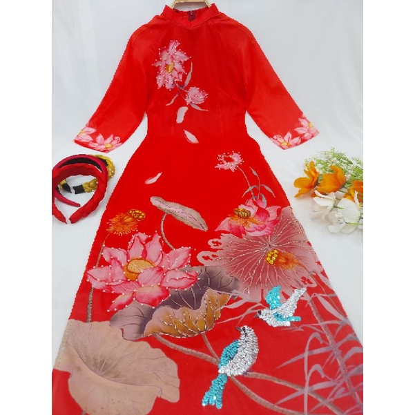 🥰 Siêu phẩm áo dài tơ óng 4 tà đỏ kết cao cấp đẹp nhẹ nhàng hàng may kĩ chuẩn cao cấp