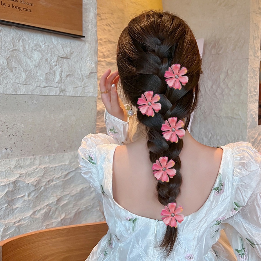 Set 5 Kẹp Tóc Vải Hình Hoa Đính Đá Dễ Thương Cho Bé Gái