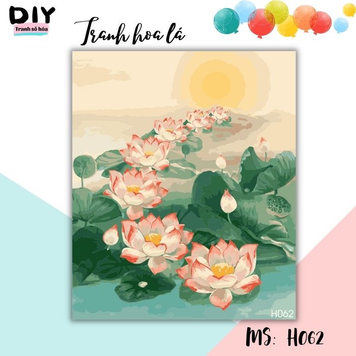 Tranh tô màu theo số DIY Tranh sô hóa hoa sen Cửu Liên H062