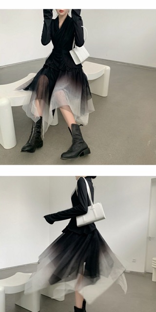 Set Áo Vest Kèm Váy Voan Tầng Ombre Sang Chảnh