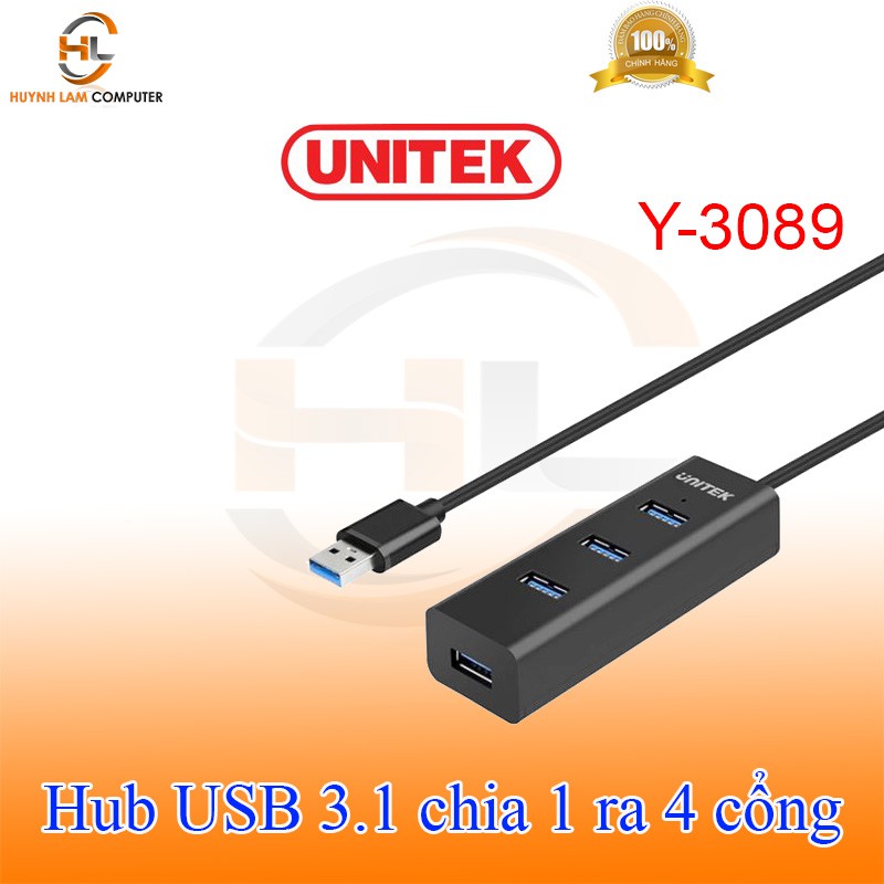 Hub USB 3.1 chia 1 ra 4 Cổng Unitek Y3089 Tích Hơp Chức Năng Sạc - Hãng phân phối