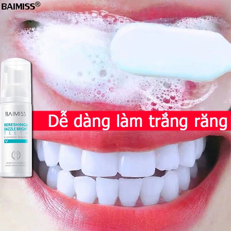 BAIMISS Bọt Tẩy Trắng Răng  Làm Sạch Răng Khử Mùi Hôi Miệng Mousse  Teeth Whitening Clean Teeth 60ml