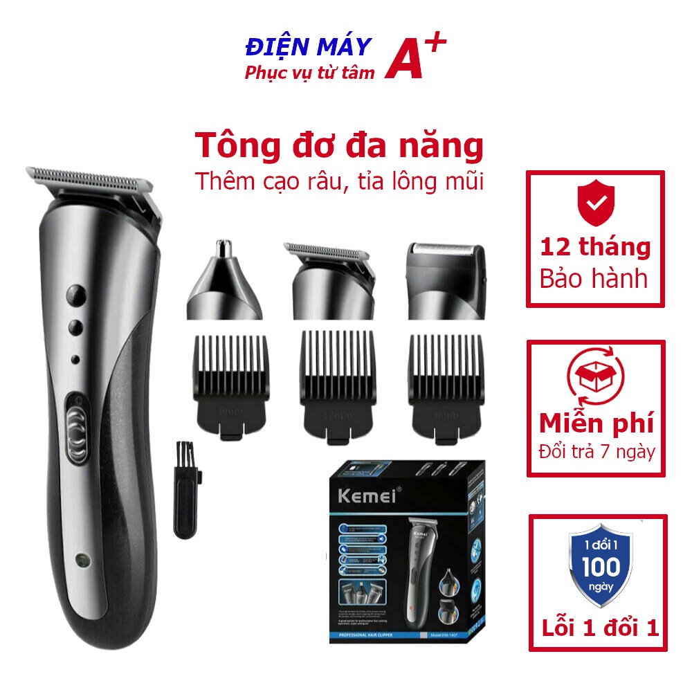 Tông đơ cắt tóc Kemei 1407 3in1 kiêm cạo râu, cắt tỉa lông mũi