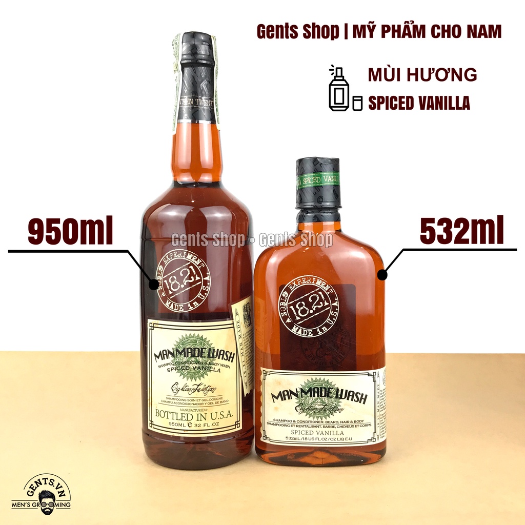 Sữa tắm, dầu gội xả 3in1 cho nam 18.21 Man Made Wash Spiced Vanilla 532ml/950ml hương nước hoa thơm lâu