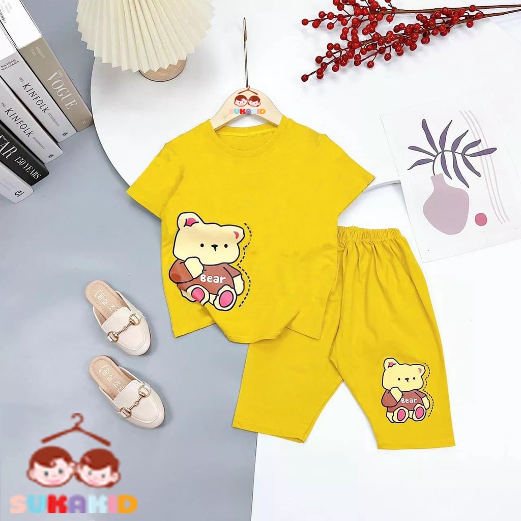 Bộ đồ bé gái,bộ đồ lửng cho bé gái in hình gấu BE ER đáng yêu chất vải co giãn 4 chiều cho bé từ 6kg đến 29kg.BGL