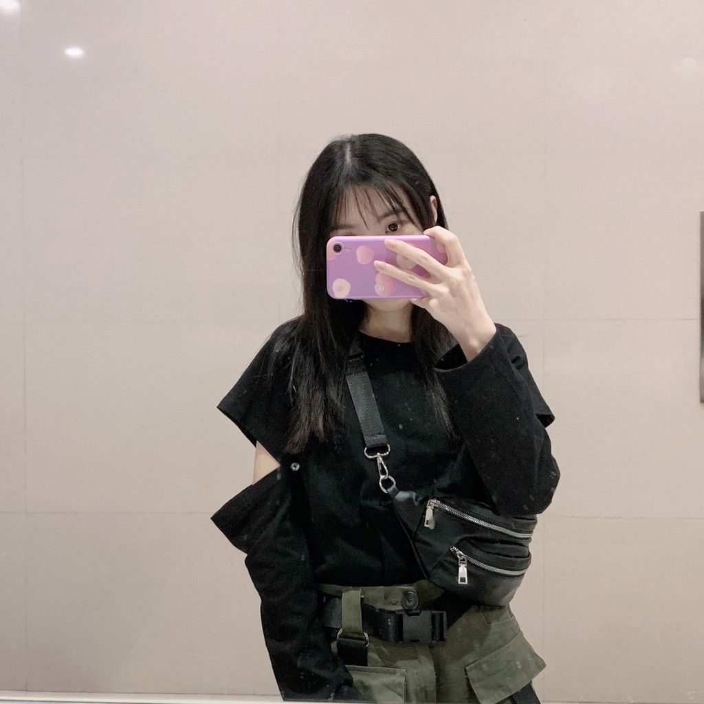 {ẢNH THẬT ẢNH CUỐI} Áo thun đen hở vai tay dài có thể tháo rời ulzzang street style Hàn Quốc black nữ cá tính