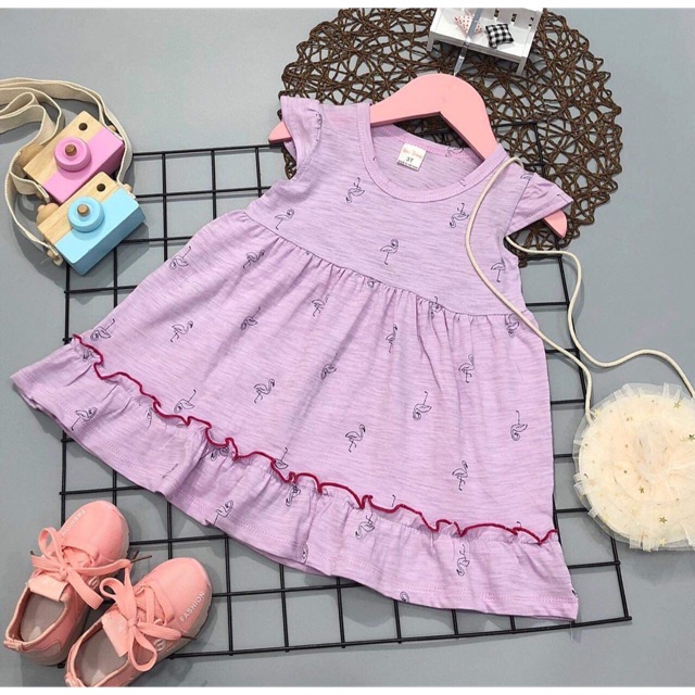 Váy thun cotton nhíu bèo hình thú cho bé