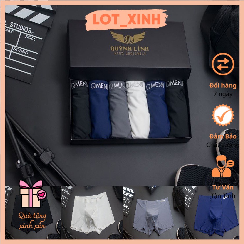 Hộp 6 chiếc Quần lót nam thun lạnh nhật bản QMEN, quần boxer nam không đường may không viền
