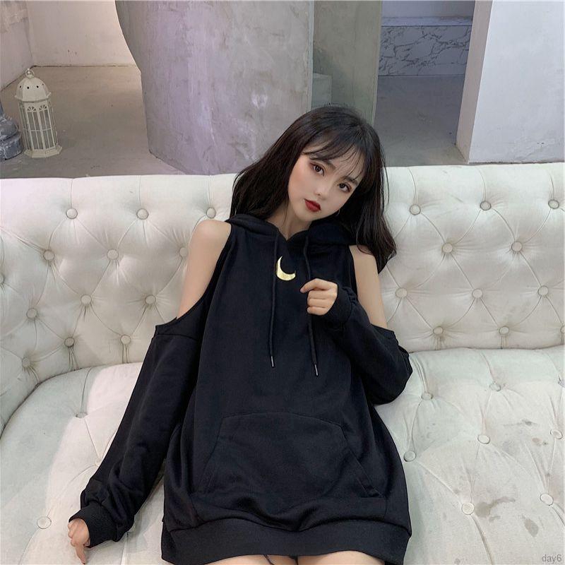 Áo hoodie nữ hở vai dáng ôm màu trơn