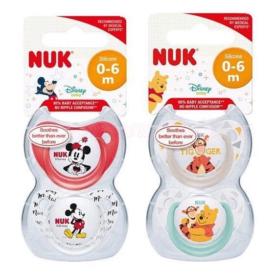 Bộ 2 ti giả NUK Sleeptime silicone plus 0-6M và 6-18M (Mickey, Disney, Hello Kitty)