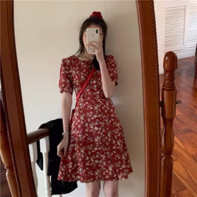 Váy hoa vintage cổ tròn tay bồng ngắn tay Ulzzang vke 190-22🌻 Hàng Quảng Châu | BigBuy360 - bigbuy360.vn