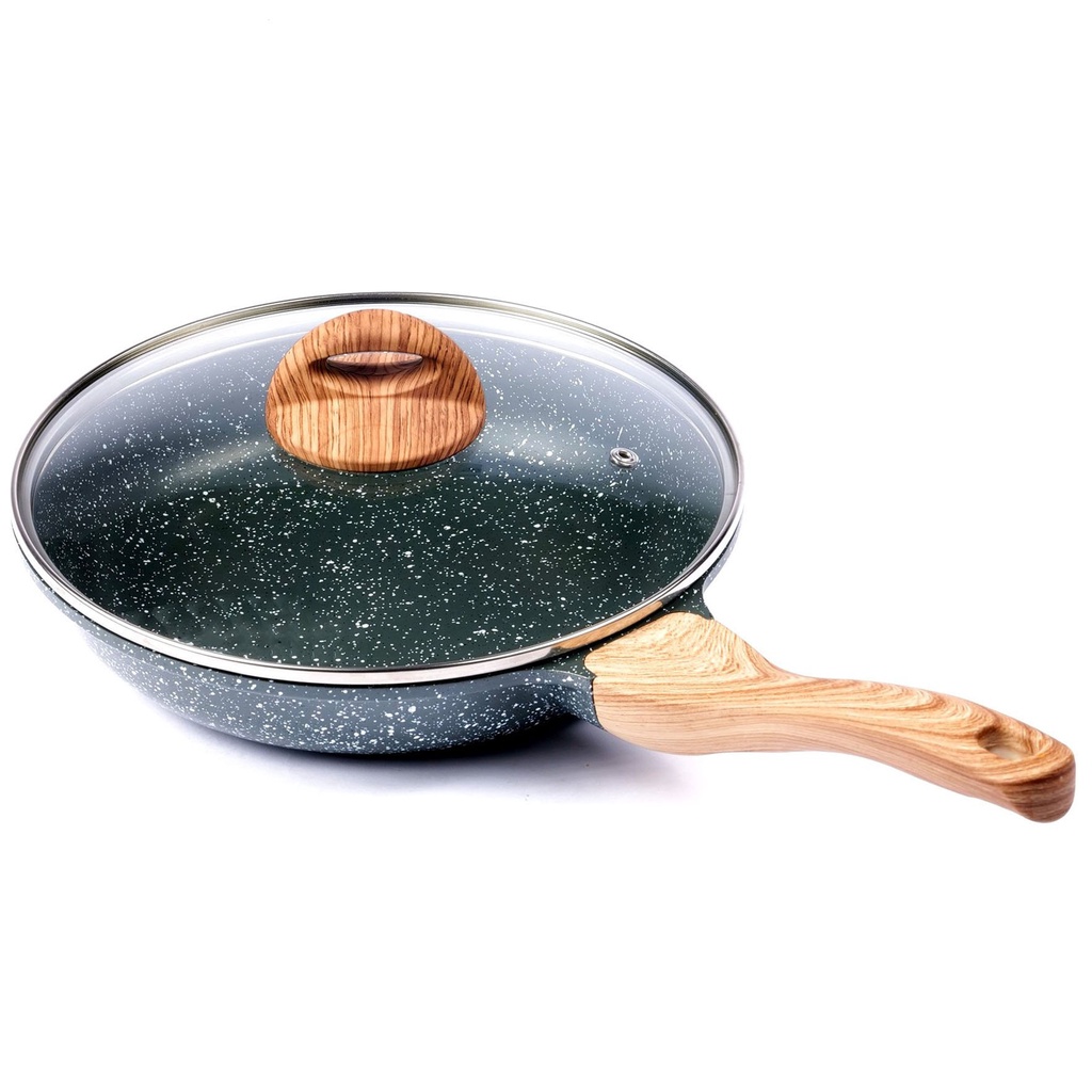 Chảo Chống Dính Vân Đá Kèm Nắp Kính Cường Lực Chuyên Dùng Cho Bếp Từ 24-28cm