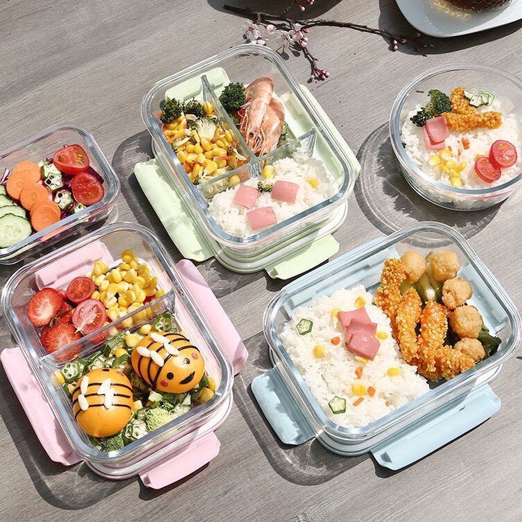 Hộp Cơm Thuỷ Tinh 3 Ngăn Tiện Lợi - Hộp Đựng Thực Phẩm Chịu Nhiệt