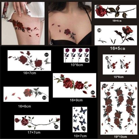 Hình Xăm Dán Trang Trí Cơ Thể Kiểu Cô Gái Và Hoa Hồng Quyến Rũ