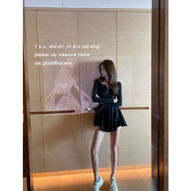 Đầm cotton cổ V dáng xòe gợi cảm, váy thun dáng xoè có video thật