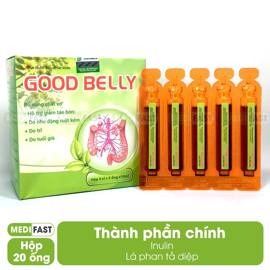 Siro giảm táo bón - Good Belly bổ sung chất xơ, giảm táo bón nhuận tràng từ chất xơ Inulin và thảo dược - Hộp 20 ống