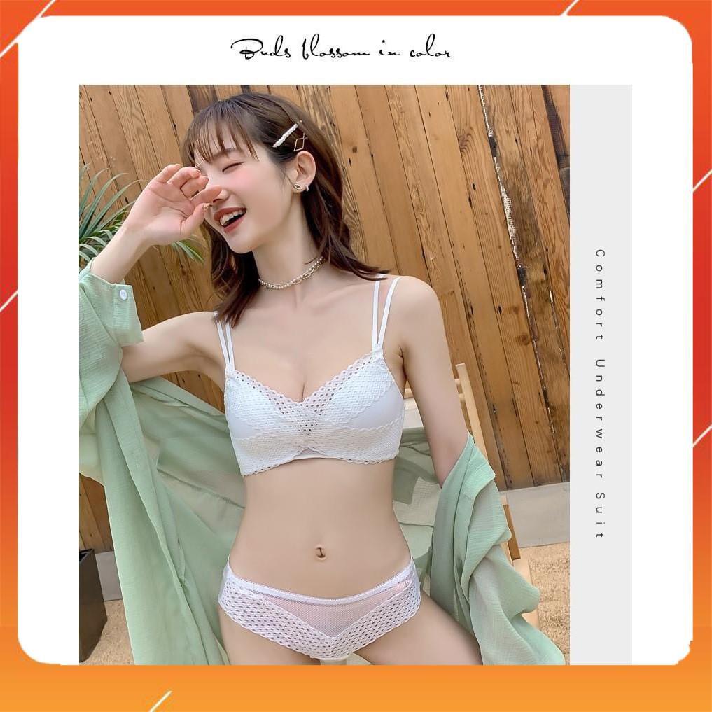 Set bộ đồ lót nữ phối ren áo không gọng, có đệm mút, quần phối màu sexy, Mã B19208