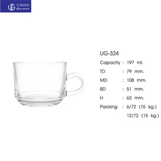 Bộ 6 ly cà phê thủy tinh union glass lùn bầu ug 324 200ml