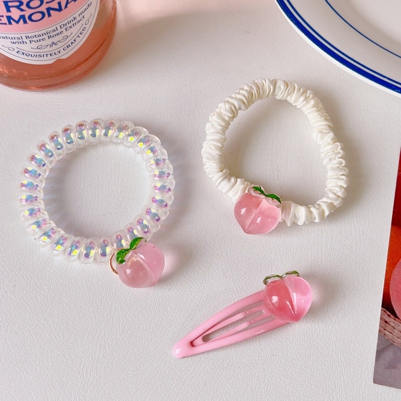 Dây Buộc Tóc Cao Su Họa Tiết Quả Đào Màu Hồng Dễ Thương Quyến Rũ Phong Cách Hàn Quốc