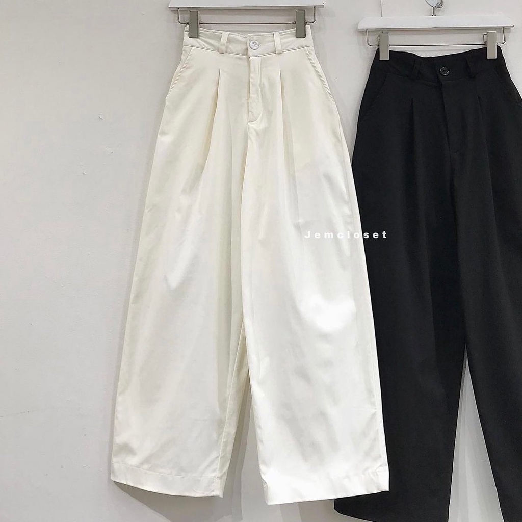 Quần Kaki Nữ JEMCLOSET dài dáng suông ulzzang hai màu trắng đen Lotus - 1705