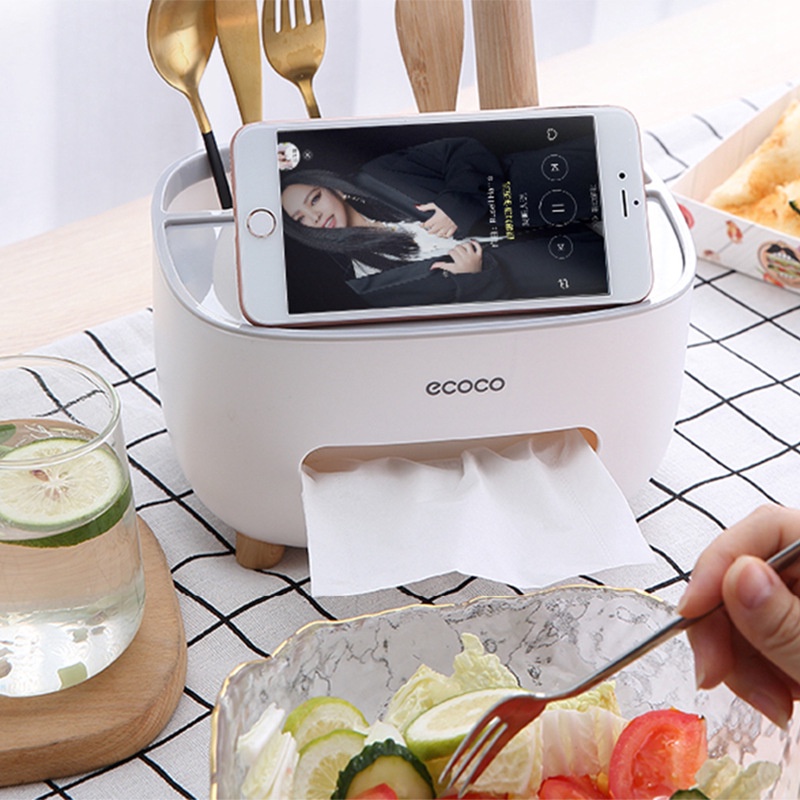 Hộp đựng giấy ăn để bàn nhiều ngăn chứa đồ chất liệu nhựa PP thương hiệu ECOCO cao cấp - QM.DNE2009