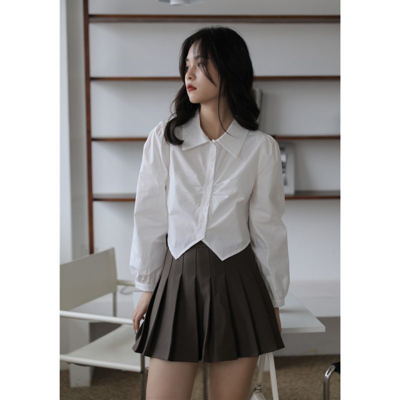 Áo sơ mi IELGY màu trắng tay phồng phong cách Pháp thời trang cho nữ