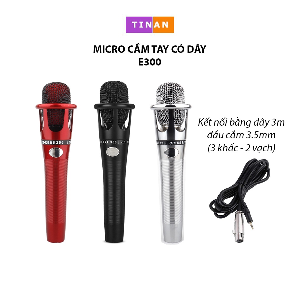 [Mã ELHACE giảm 4% đơn 300K] Micro Ngưng Tụ Cầm Tay Có Dây E300, Jack Cắm 3.5mm (3 khấc), Dùng Hát Thu Âm