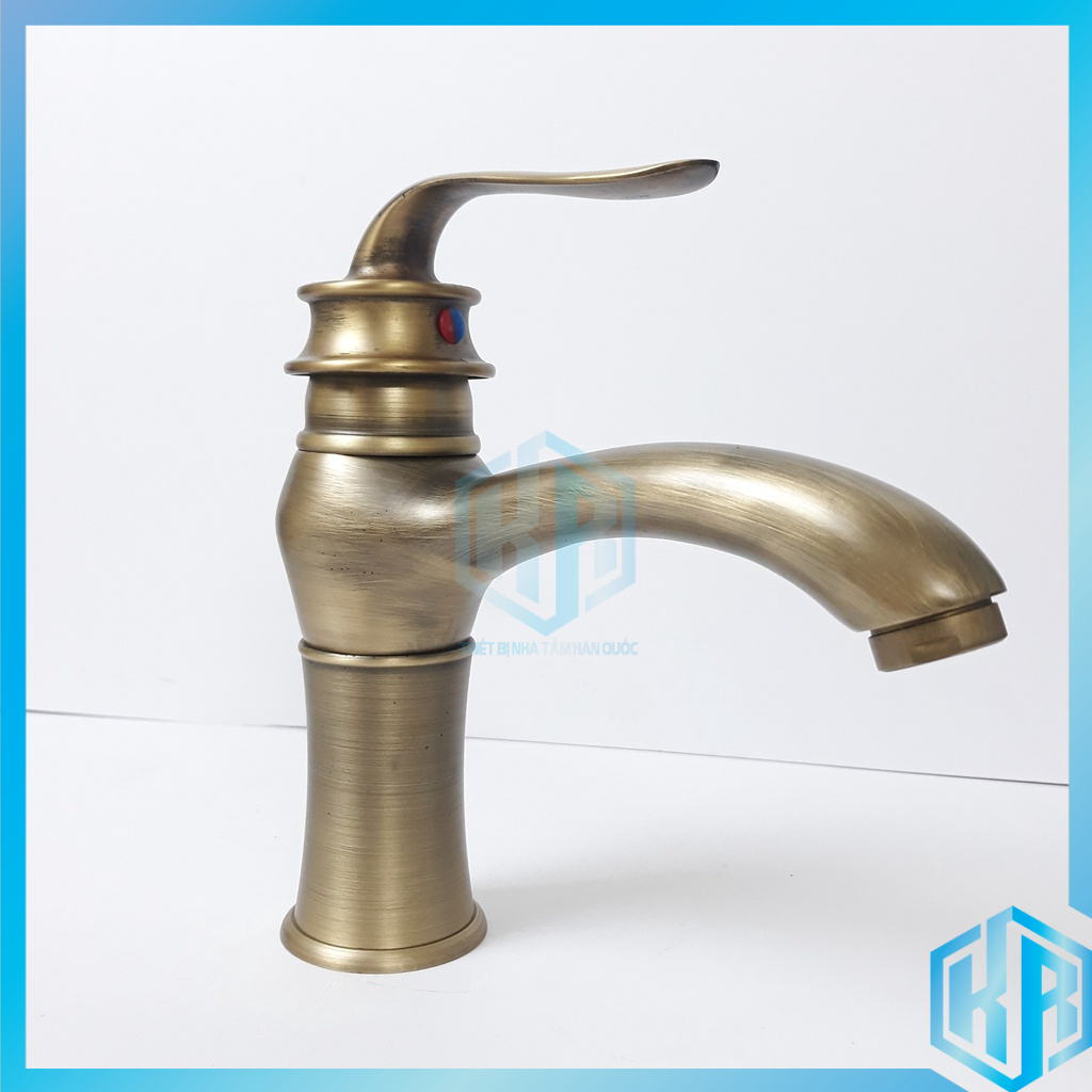 Vòi lavabo nóng lạnh giả cổ bằng đồng [18cm] cao cấp mang phong cách Châu Âu cổ kính - chống gỉ, bền đẹp