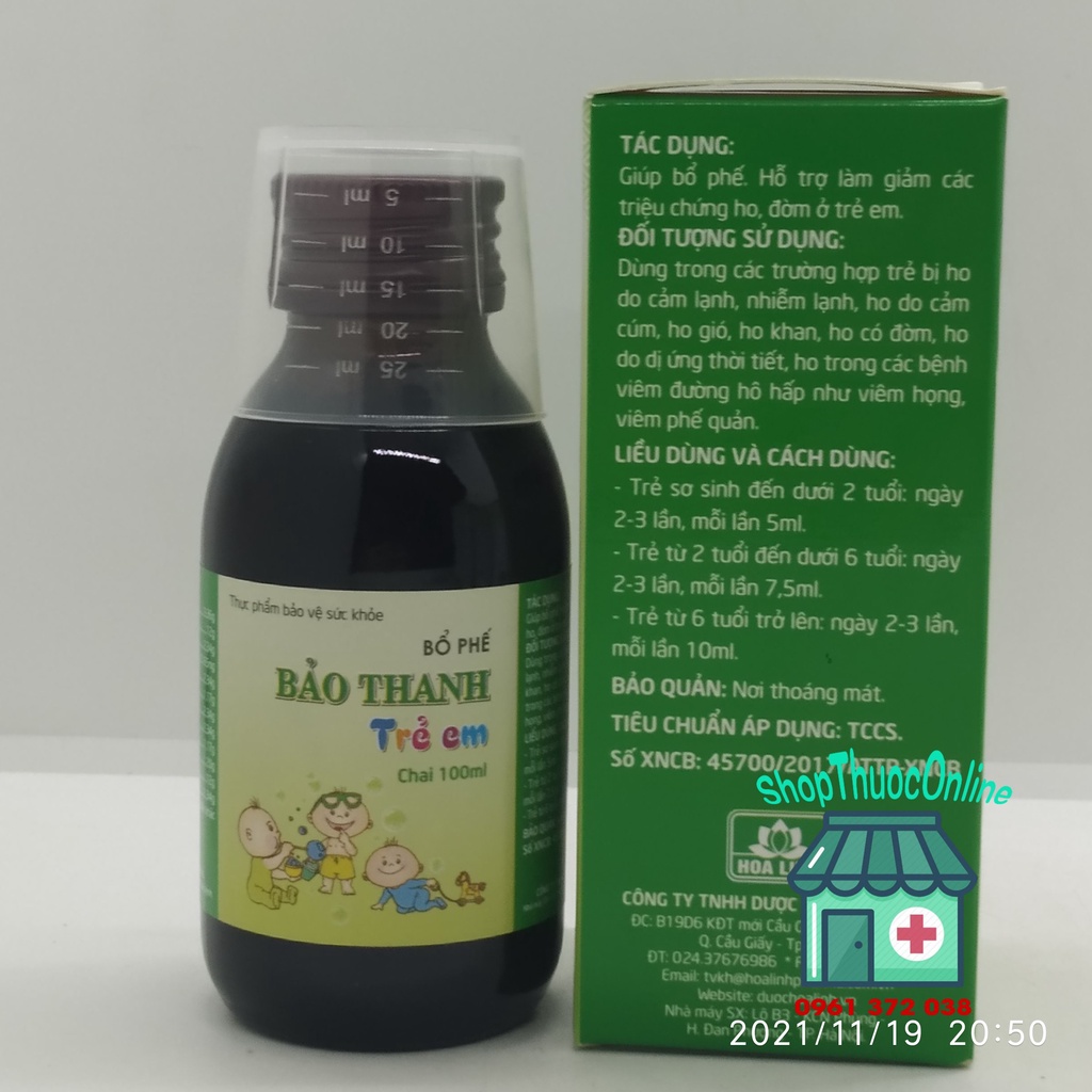 Siro ho - bổ phế Bảo Thanh trẻ em chai 100ml
