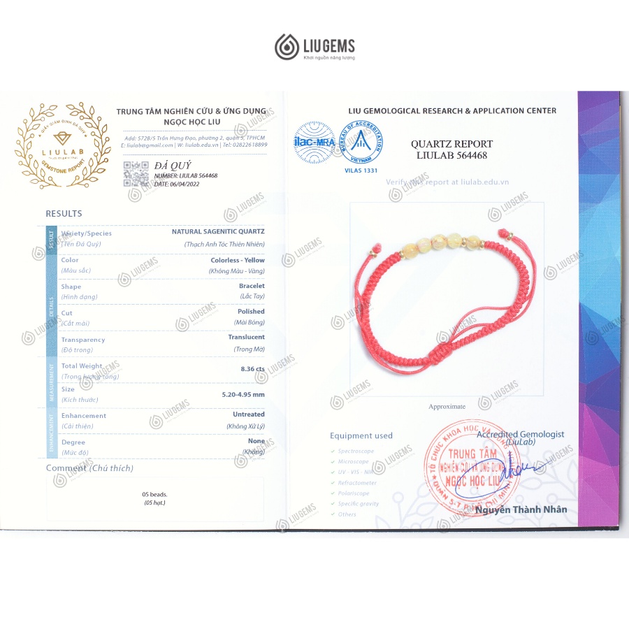 Vòng Tay Chỉ Đỏ Handmade 5 Hạt Đá Phong Thuỷ Tự Nhiên Liugems Cho Nam Nữ Unisex Thời Trang May Mắn Năng Lượng CD03
