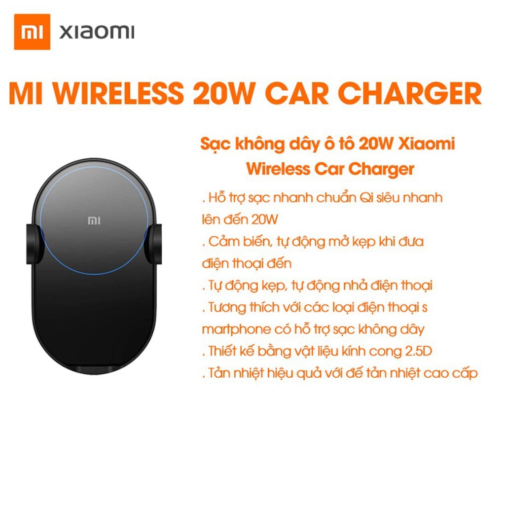 Giá đỡ điện thoại Xiaomi WCJ02ZM trên ô tô, kẹp điện thoại kiêm sạc dự phòng không dây 20W