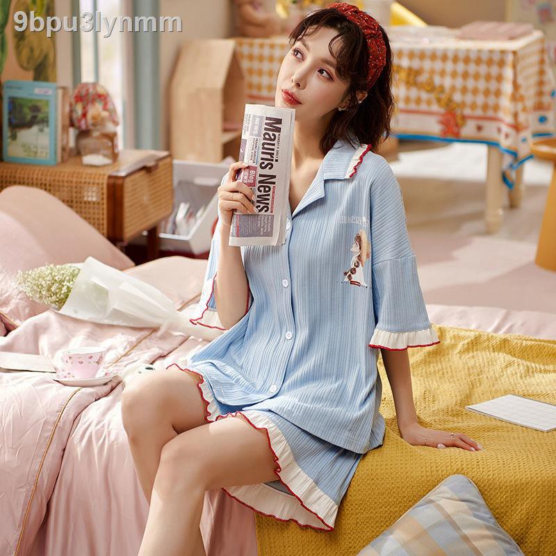Đồ bộ/ Đồ mặc nhàĐồ ngủ nữ Xia Chunmian mới ngắn tay hai mảnh phù hợp với sinh viên Hàn Quốc mùa hè mỏng đơn giản mặc ở