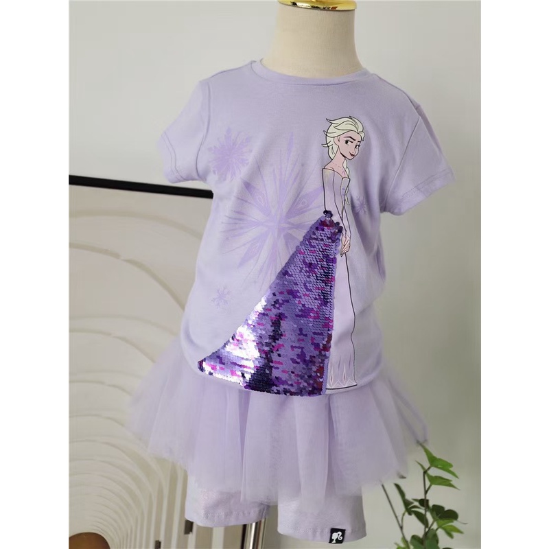 Áo ngắn tay kim sa lật bé gái Minie và Elsa 2-7T