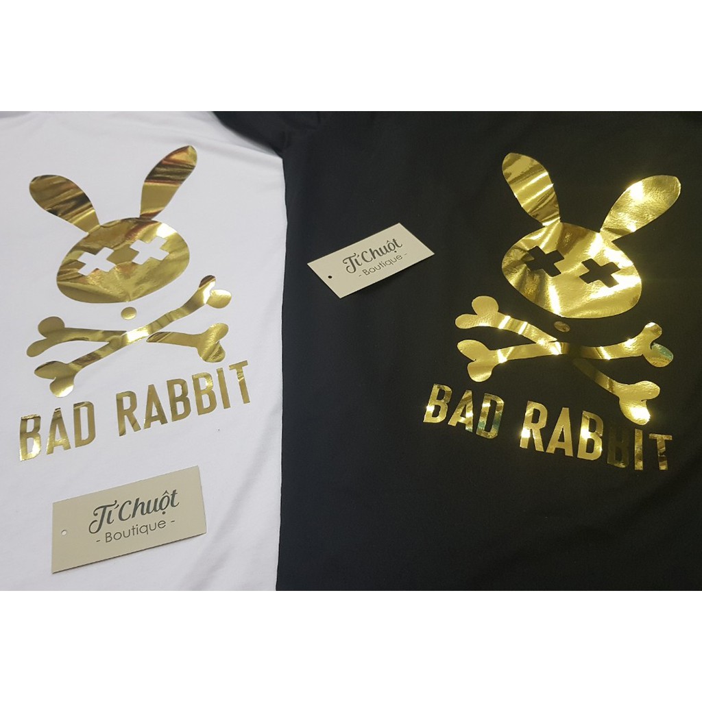 Áo thun unisex in nhũ vàng áo lv, bad habits, bad rabbit, moschino cotton 100% oversize tay lỡ nam nữ- Tí Chuột Studio