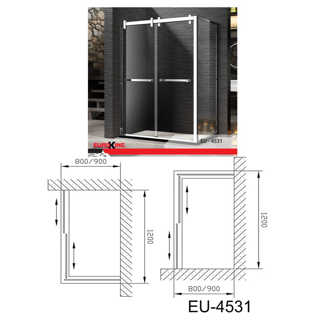 Phòng tắm vách kính Euroking EU- 4531, kính cường lực, bảo hành 02 năm