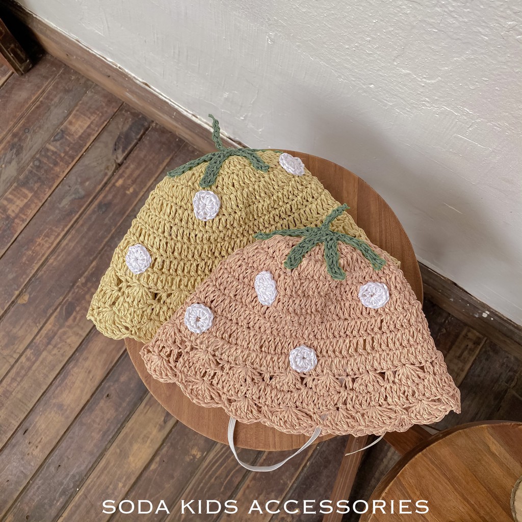 (ảnh thật) mũ cói quả dâu chấm bi